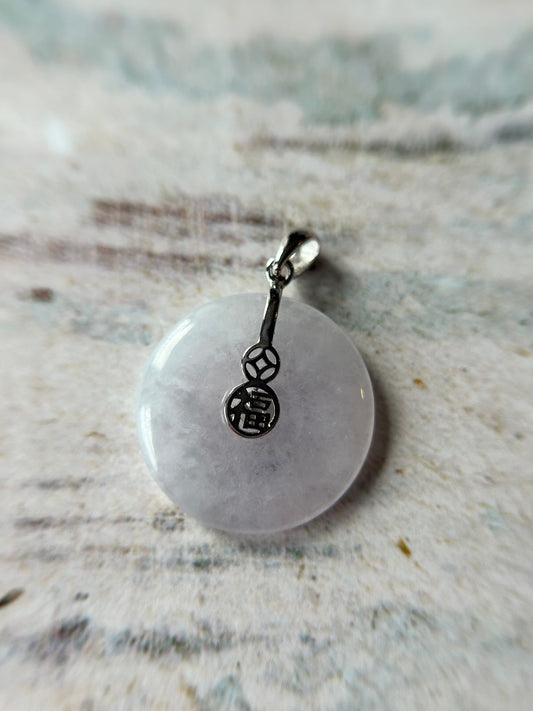 Grade A Natural lavender Jadeite Pi Disc ( peng on kou, donut) pendant with Gold over sterling silver  Fok  bail