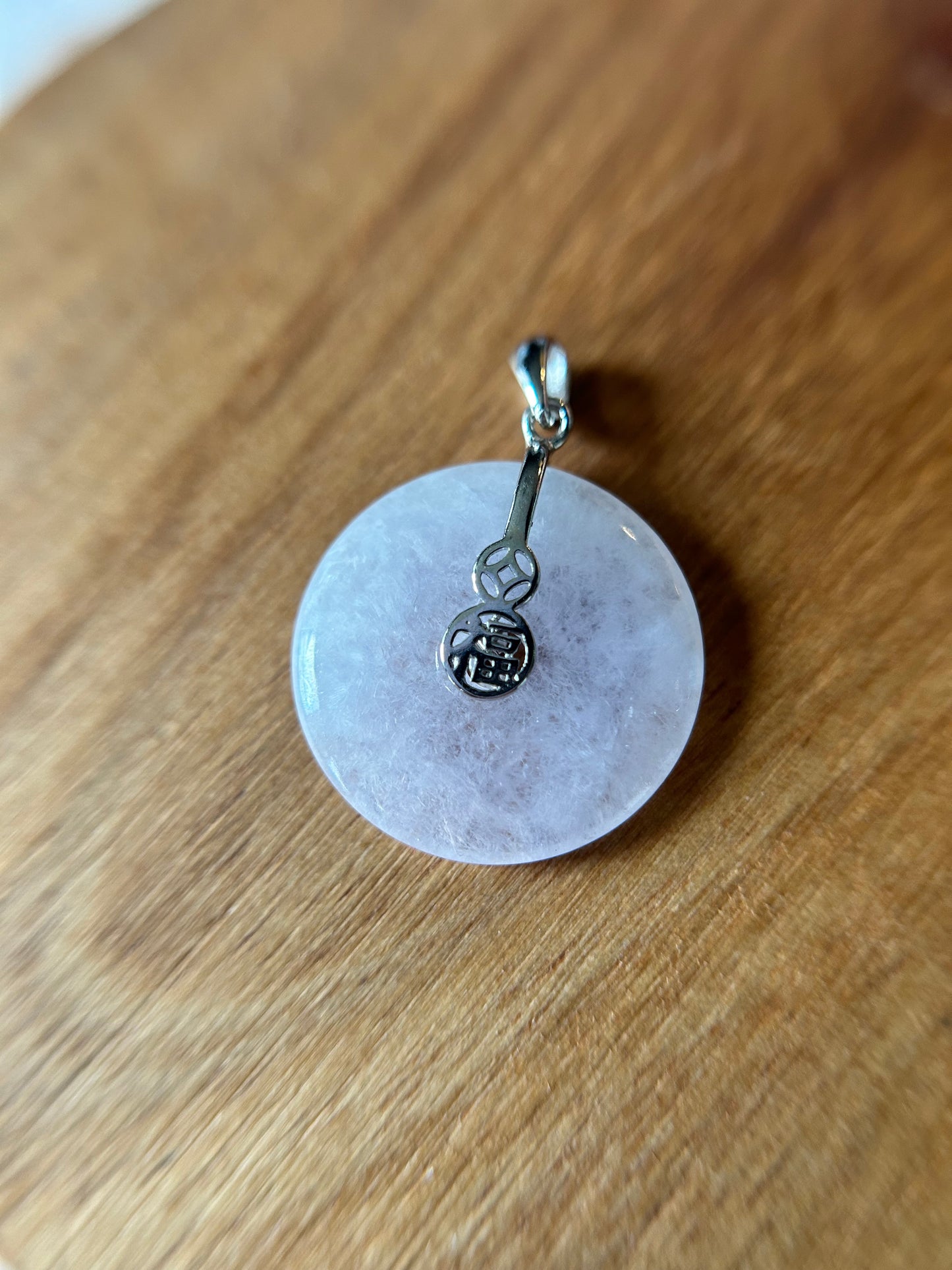 Grade A Natural lavender Jadeite Pi Disc ( peng on kou, donut) pendant with Gold over sterling silver  Fok  bail