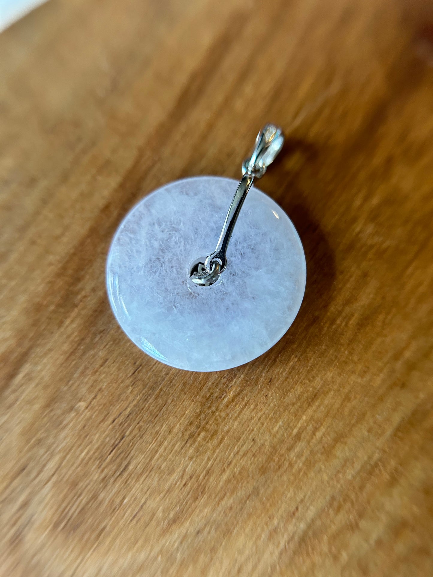 Grade A Natural lavender Jadeite Pi Disc ( peng on kou, donut) pendant with Gold over sterling silver  Fok  bail