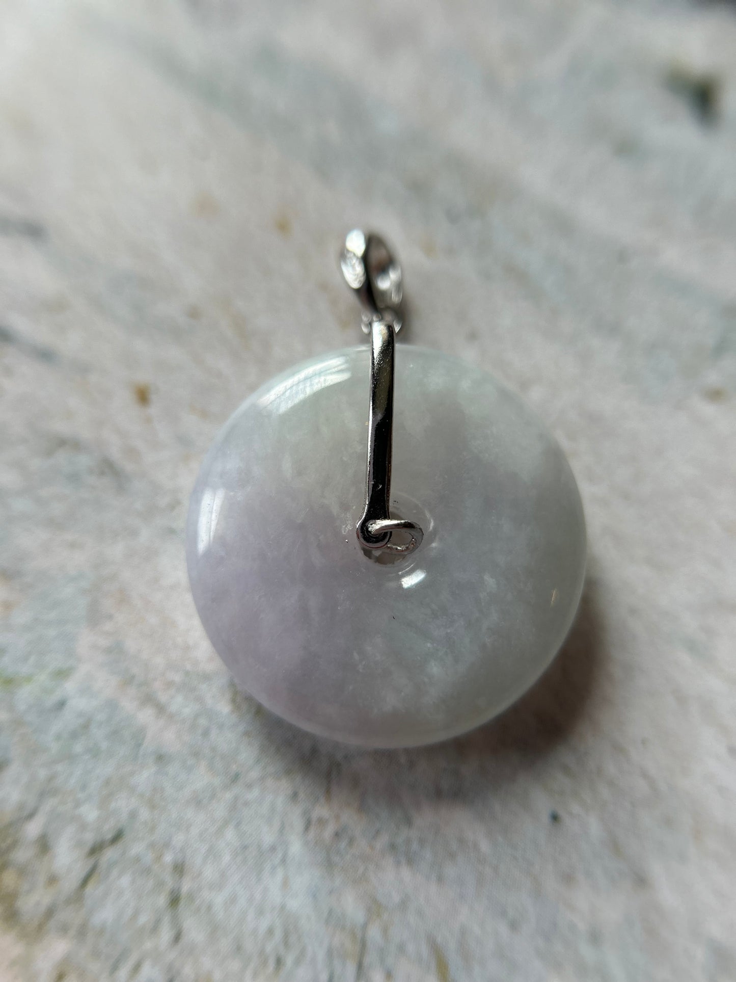 Grade A Natural lavender Jadeite Pi Disc ( peng on kou, donut) pendant with  sterling silver  bail