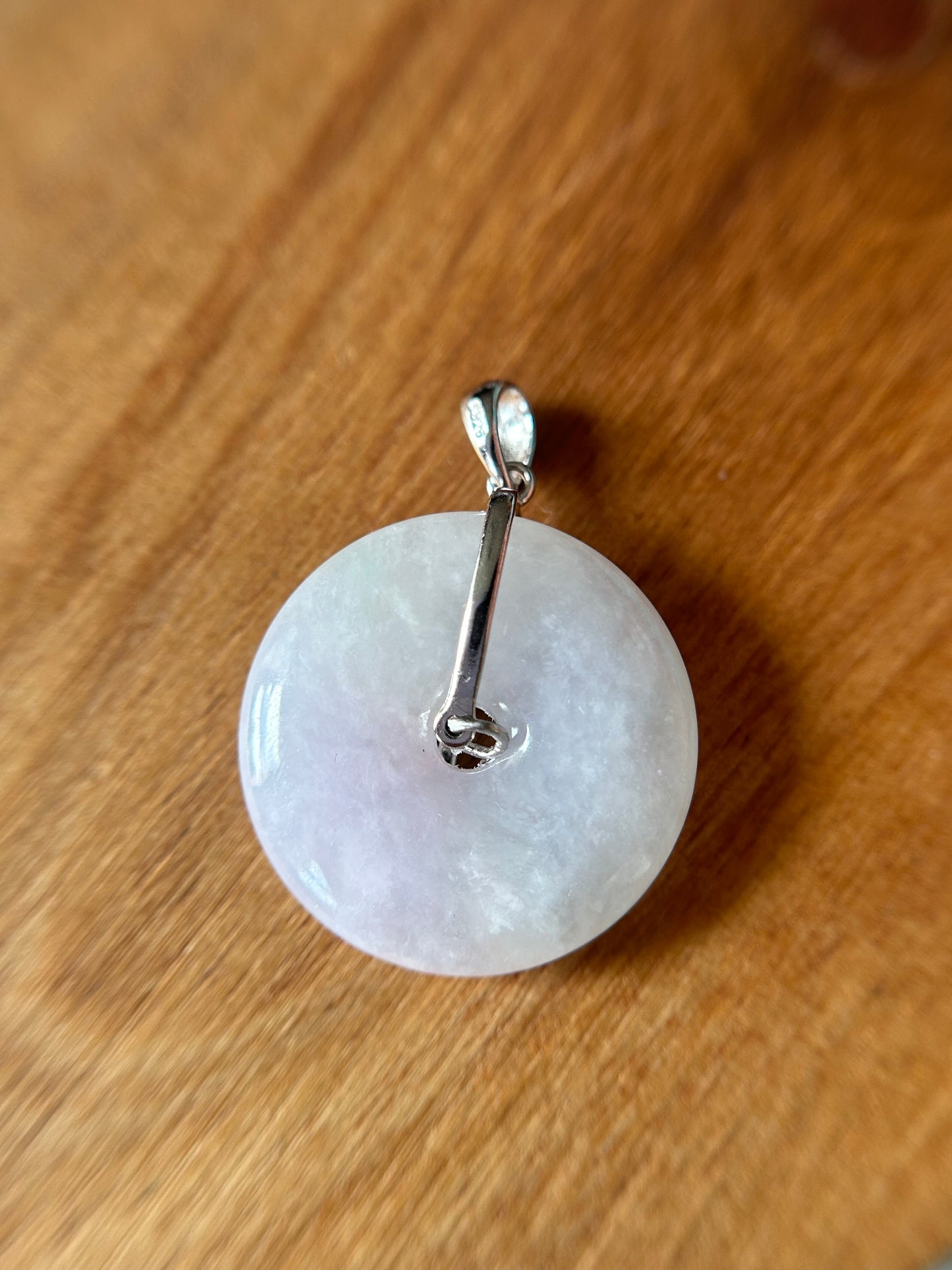 Grade A Natural lavender Jadeite Pi Disc ( peng on kou, donut) pendant with  sterling silver  bail