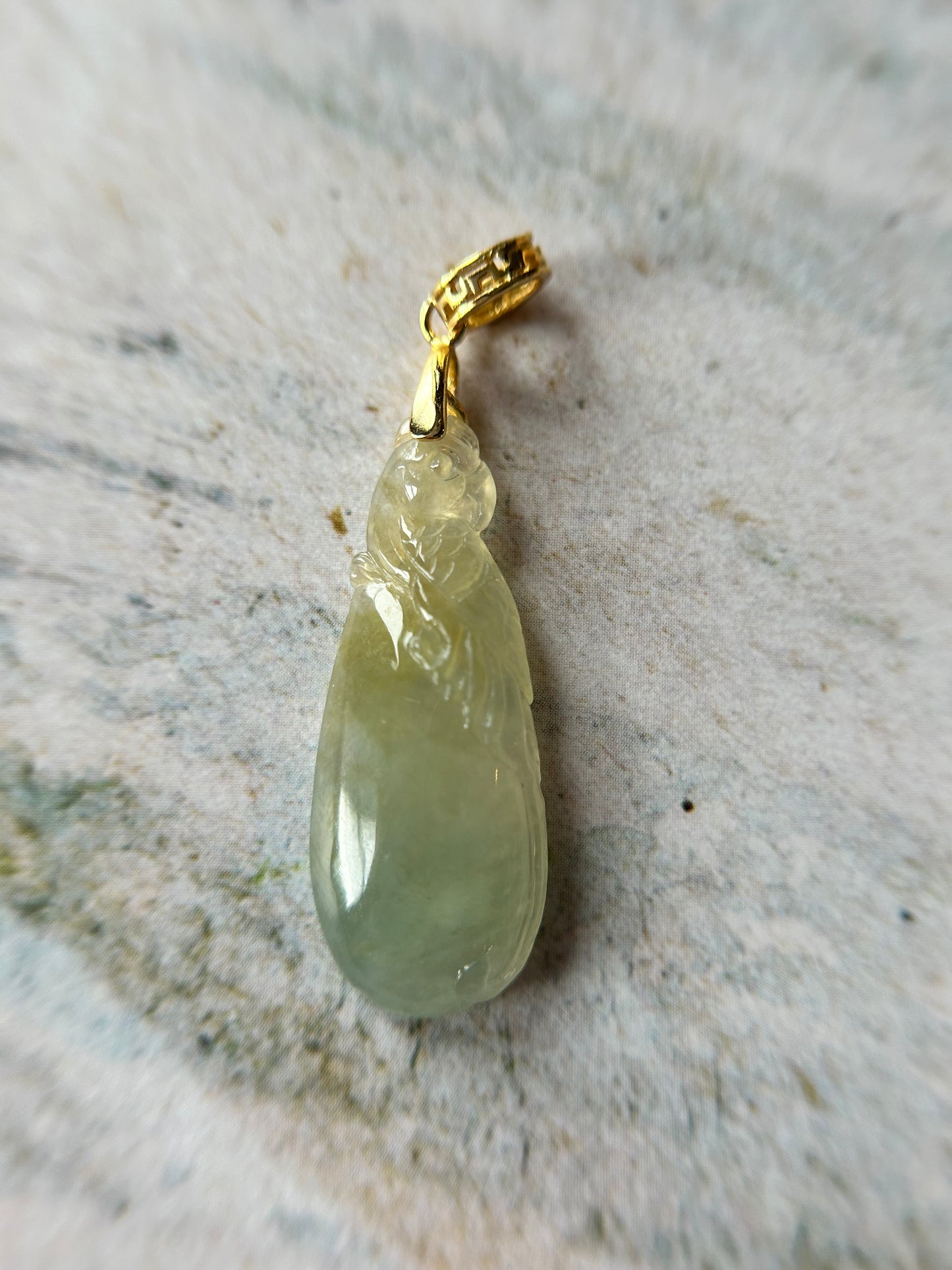 Natural Grade A Burmese yellow Jadeite  Parrot Gold over sterling silver Bail Pendant