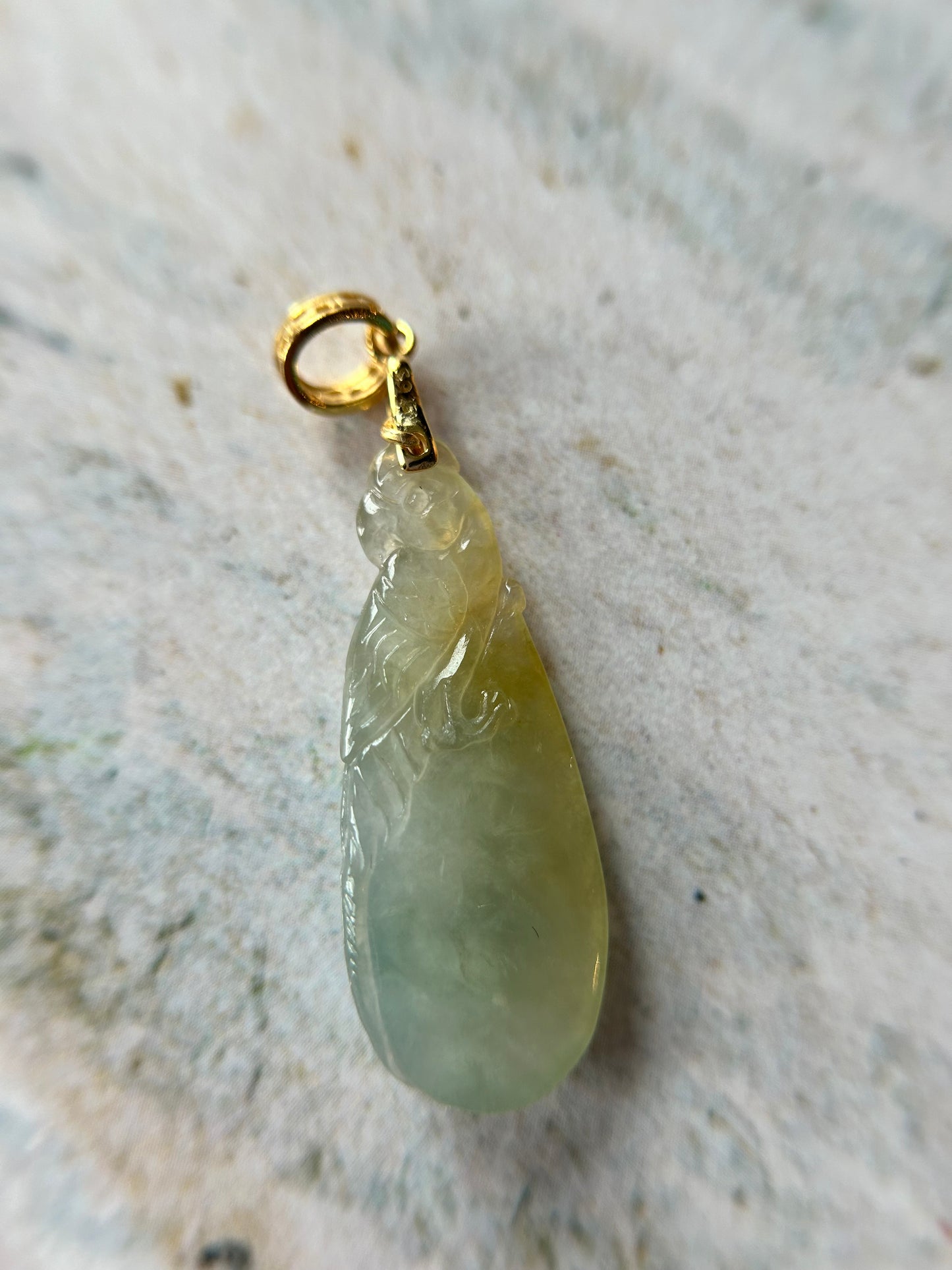 Natural Grade A Burmese yellow Jadeite  Parrot Gold over sterling silver Bail Pendant