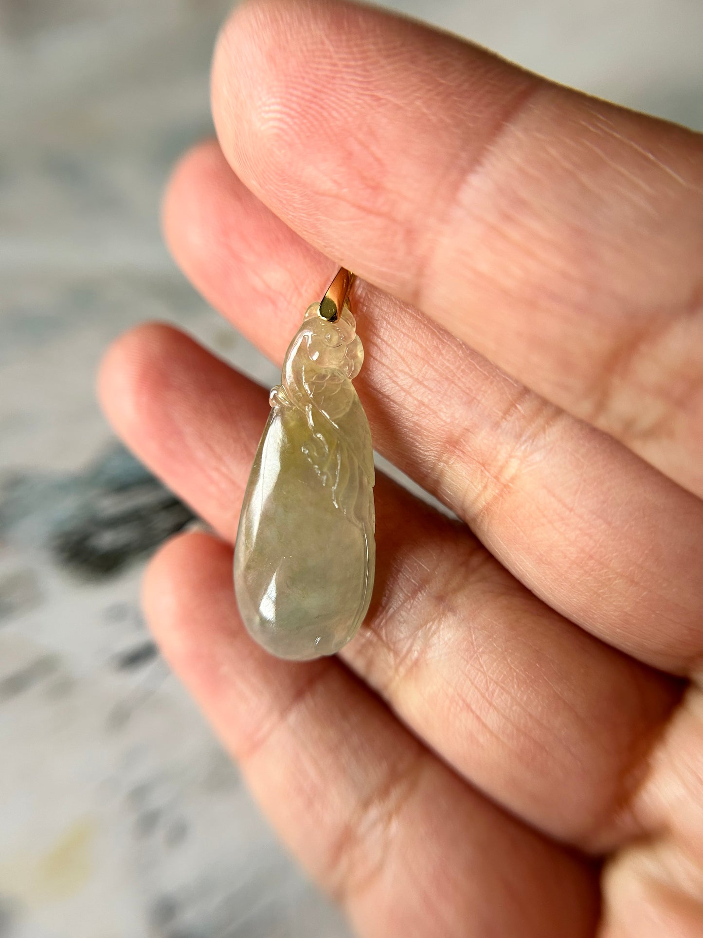 Natural Grade A Burmese yellow Jadeite  Parrot Gold over sterling silver Bail Pendant