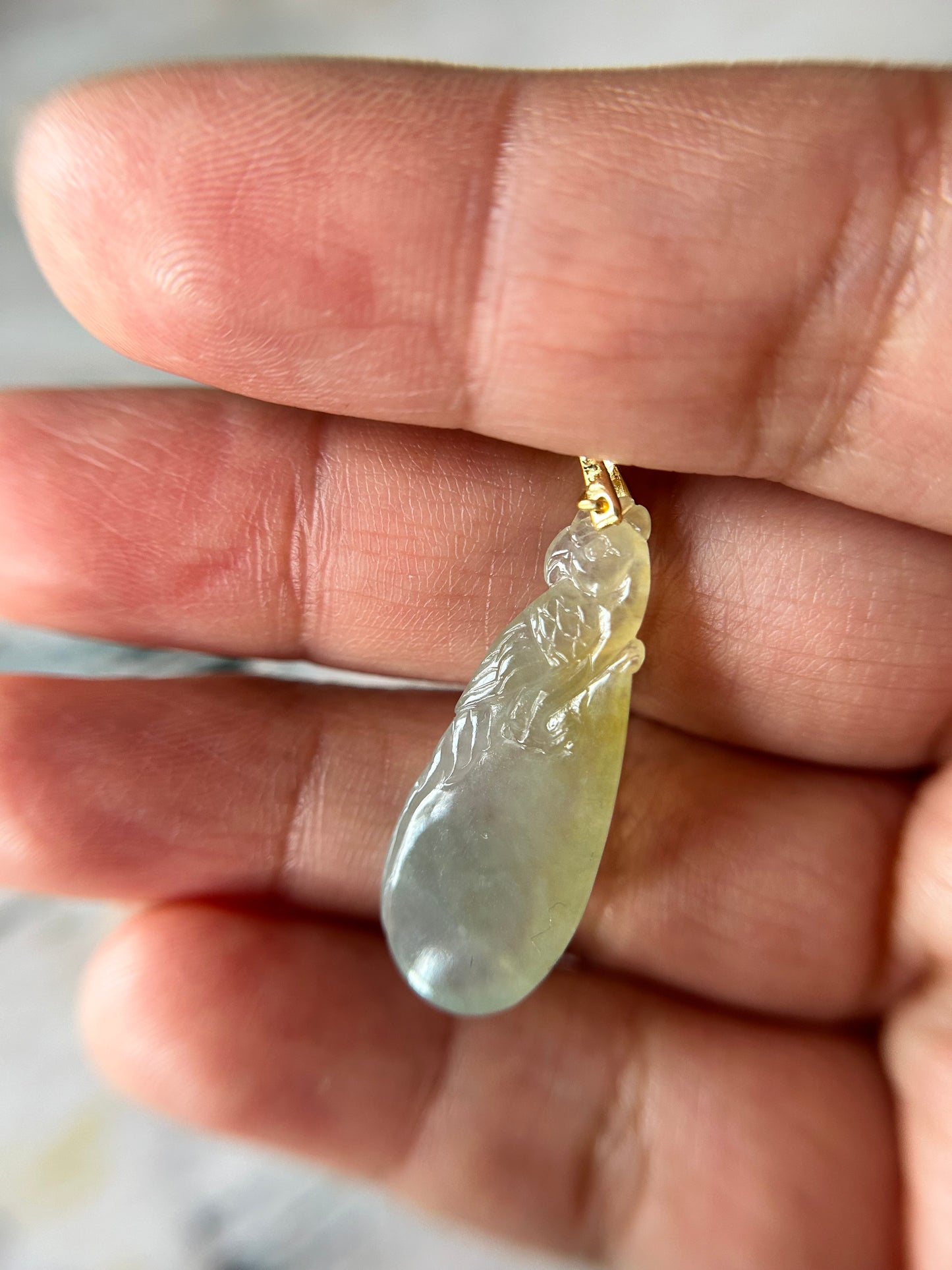 Natural Grade A Burmese yellow Jadeite  Parrot Gold over sterling silver Bail Pendant