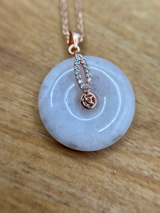 Grade A Natural lavender Jadeite Pi Disc ( peng on kou, donut) pendant with rose gold over sterling silver  bail