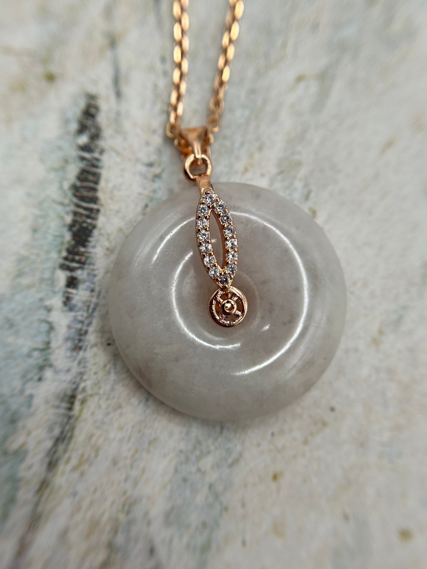 Grade A Natural lavender Jadeite Pi Disc ( peng on kou, donut) pendant with rose gold over sterling silver  bail