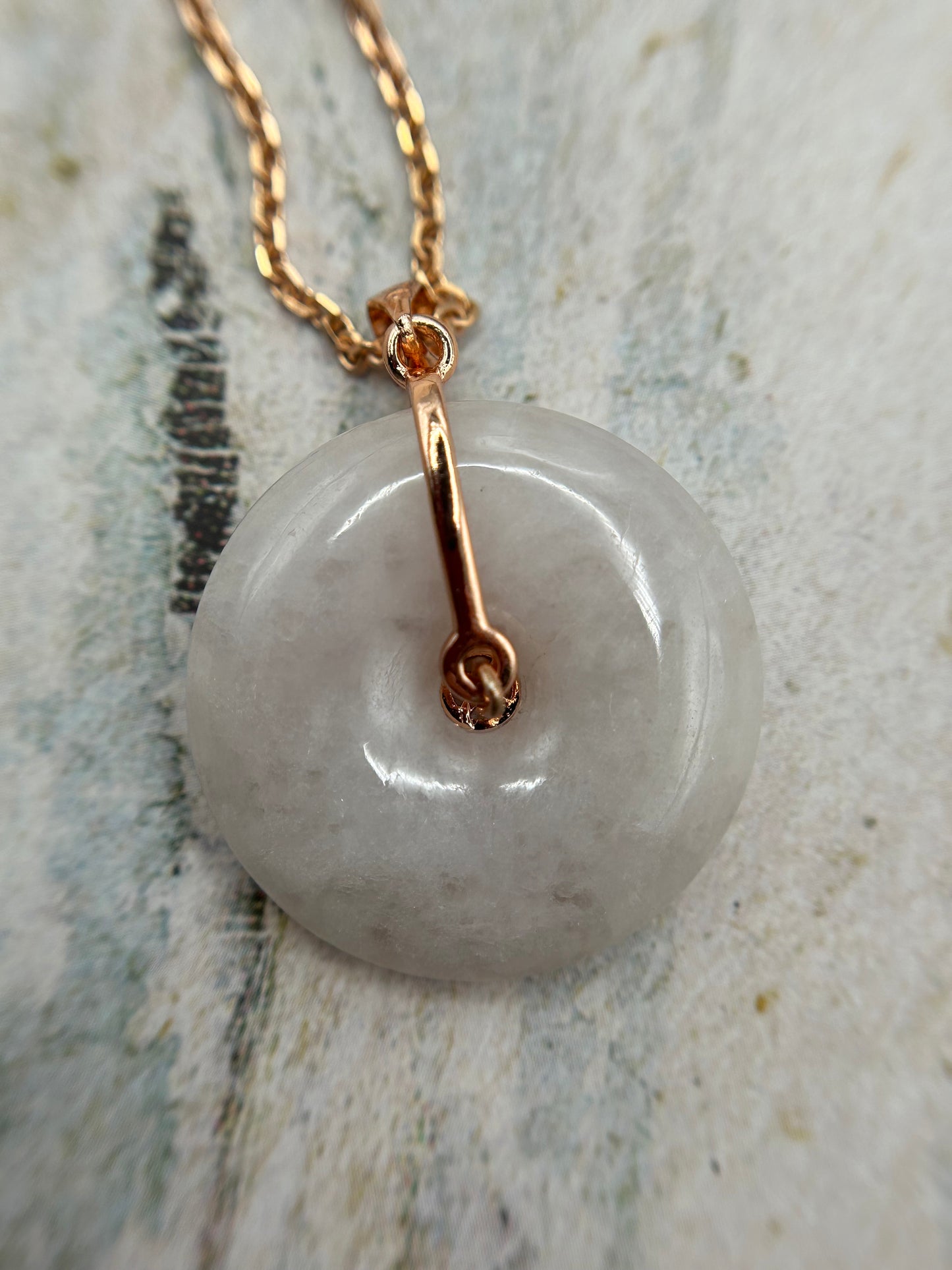 Grade A Natural lavender Jadeite Pi Disc ( peng on kou, donut) pendant with rose gold over sterling silver  bail