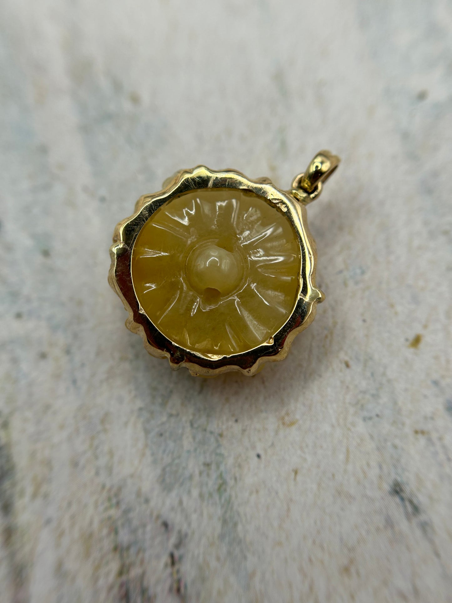 Natural grade A Burmese  yellow Flower Jadeite 14K Yellow Gold Pendant