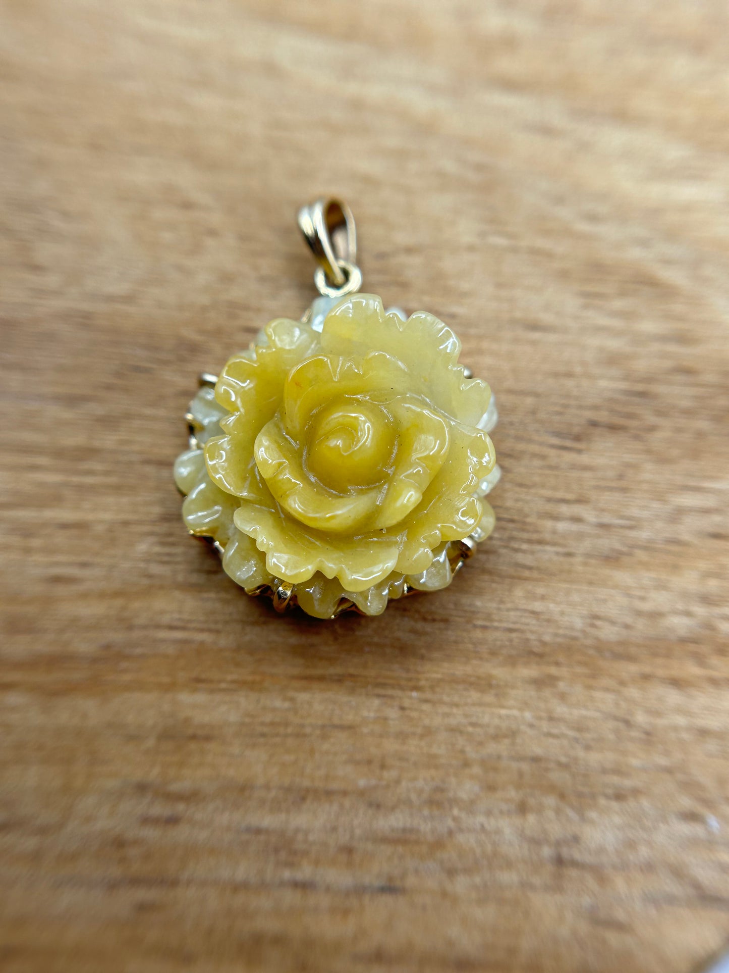 Natural grade A Burmese  yellow Flower Jadeite 14K Yellow Gold Pendant