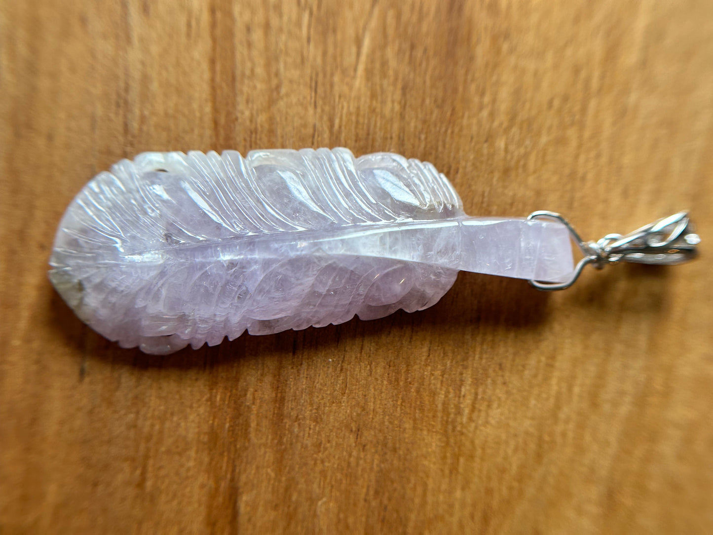 Natural Grade A Burmese Jadeite  Sterling Silver bail Icy Lavender feather pendant