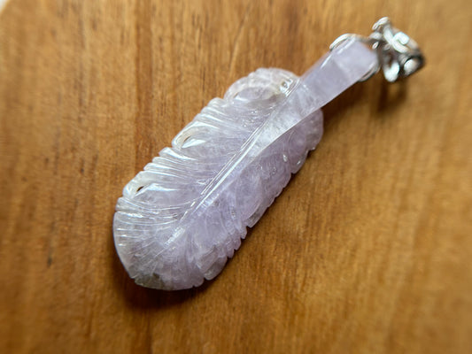 Natural Grade A Burmese Jadeite  Sterling Silver bail Icy Lavender feather pendant