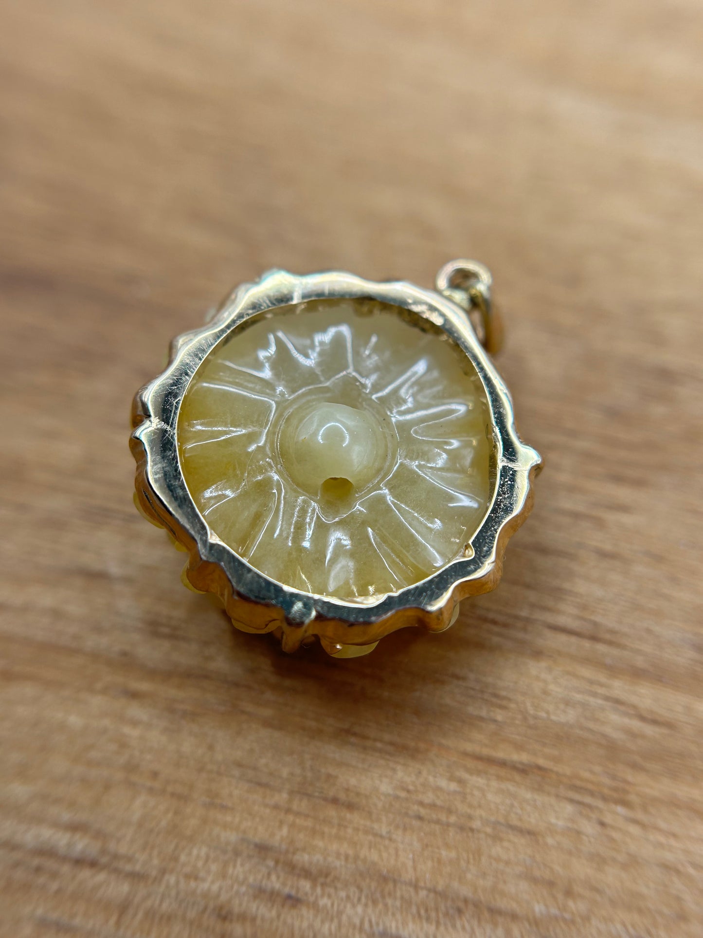 Natural grade A Burmese  yellow Flower Jadeite 14K Yellow Gold Pendant