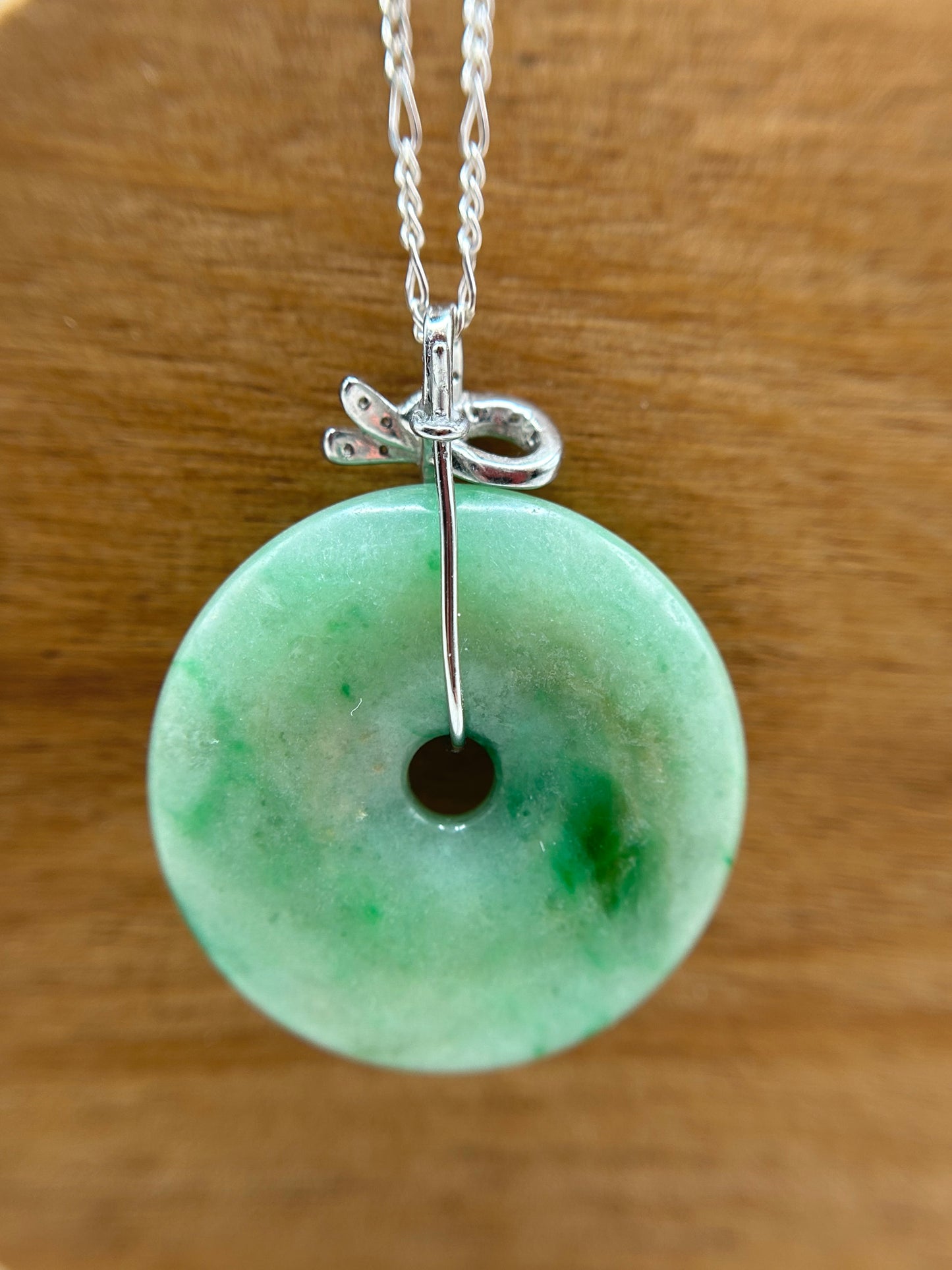 Grade A Natural Green and yellow Jadeite Pi Disc pendantwith silver bail necklace