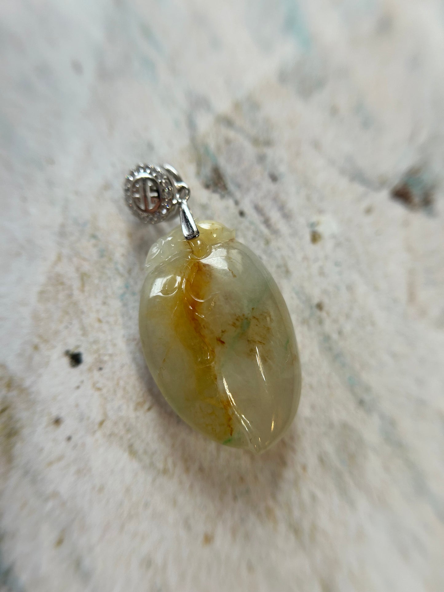 Natural Grade A Burmese yellow Jadeite peach sterling silver Bail Pendant