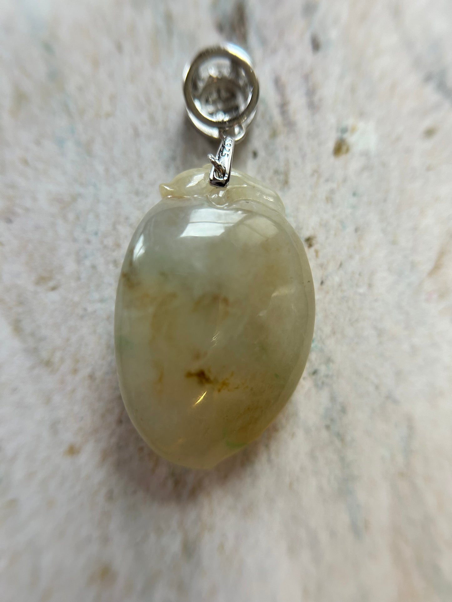 Natural Grade A Burmese yellow Jadeite peach sterling silver Bail Pendant