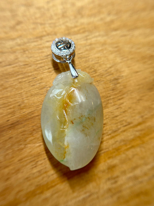 Natural Grade A Burmese yellow Jadeite peach sterling silver Bail Pendant