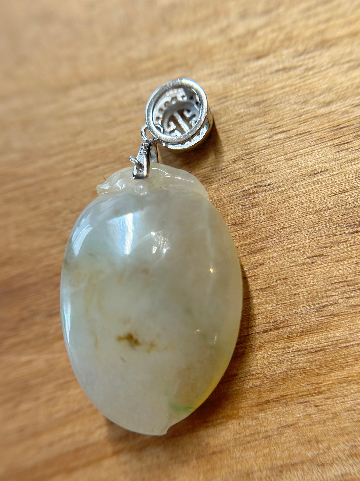 Natural Grade A Burmese yellow Jadeite peach sterling silver Bail Pendant