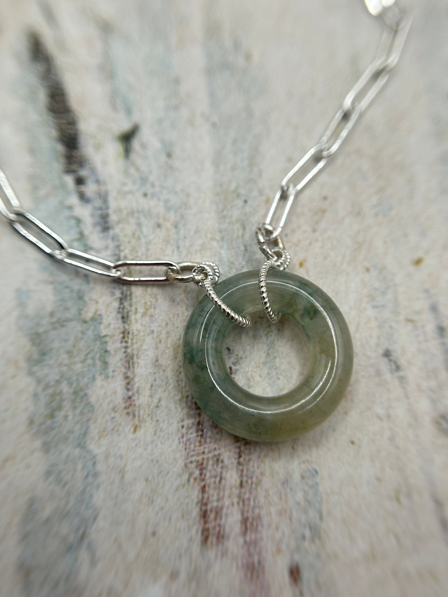 Grade A Natural licy circle Jadeite pendant with sterling silver necklace