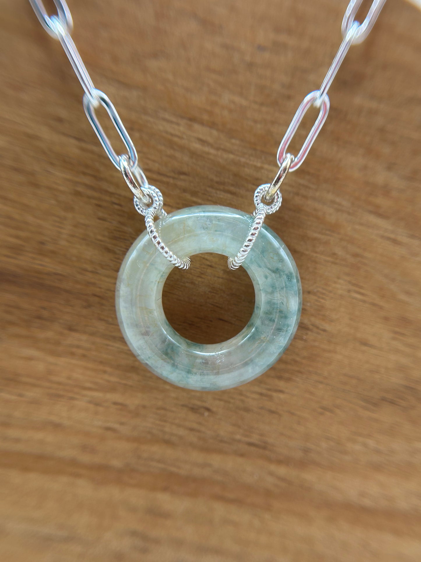 Grade A Natural licy circle Jadeite pendant with sterling silver necklace