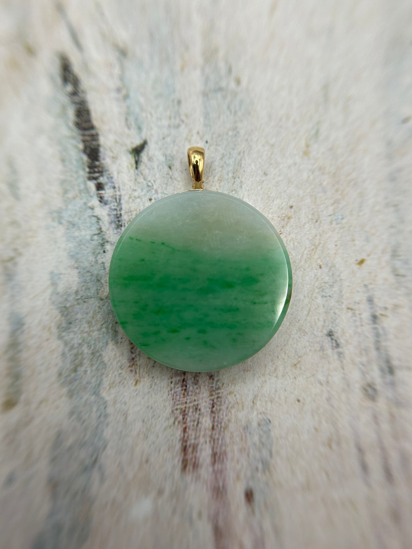 Grade A Natural Green Burma Jadeite Full moon Pendant with 18K yellow gold 360 turn bail