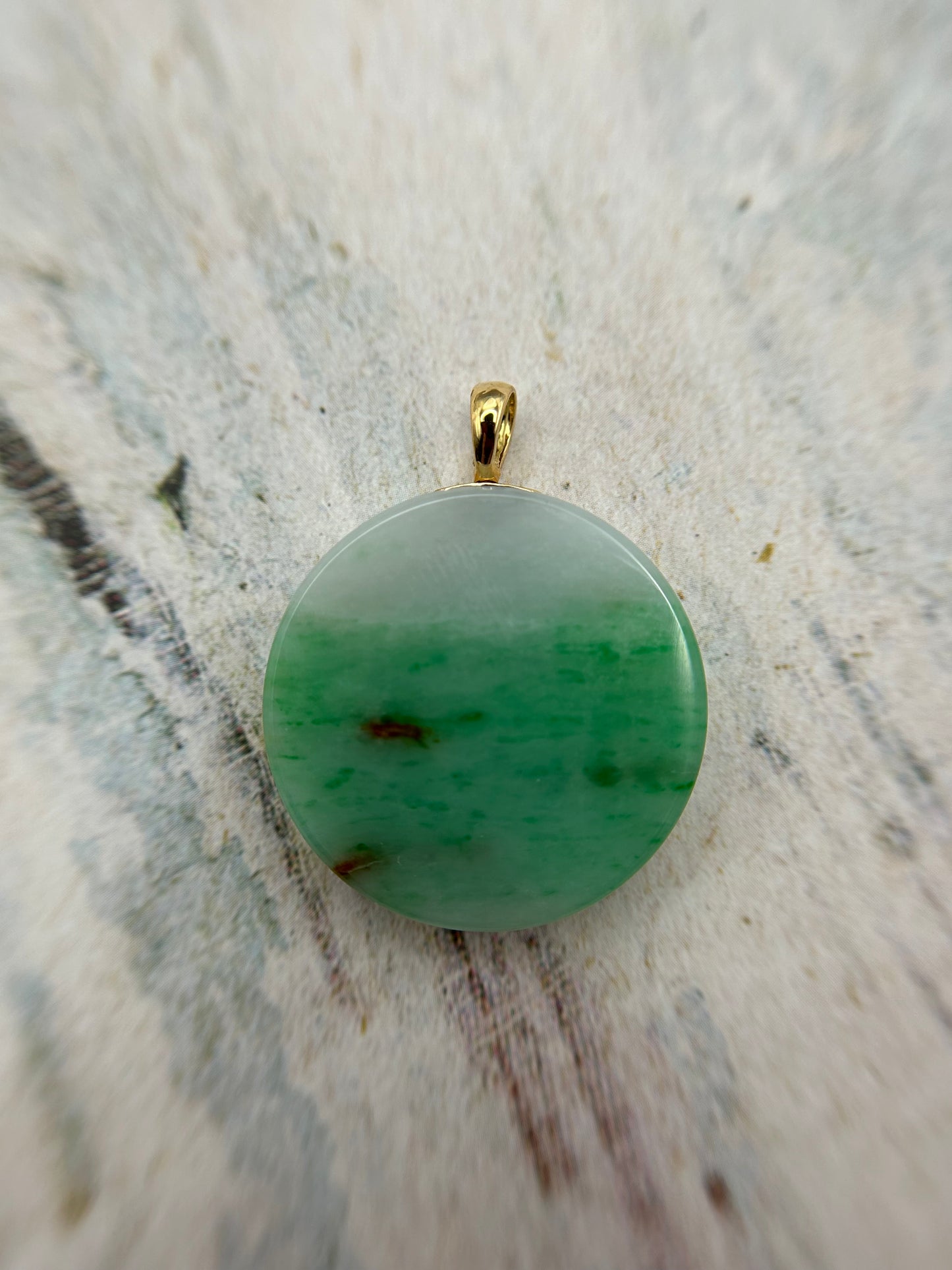 Grade A Natural Green Burma Jadeite Full moon Pendant with 18K yellow gold 360 turn bail