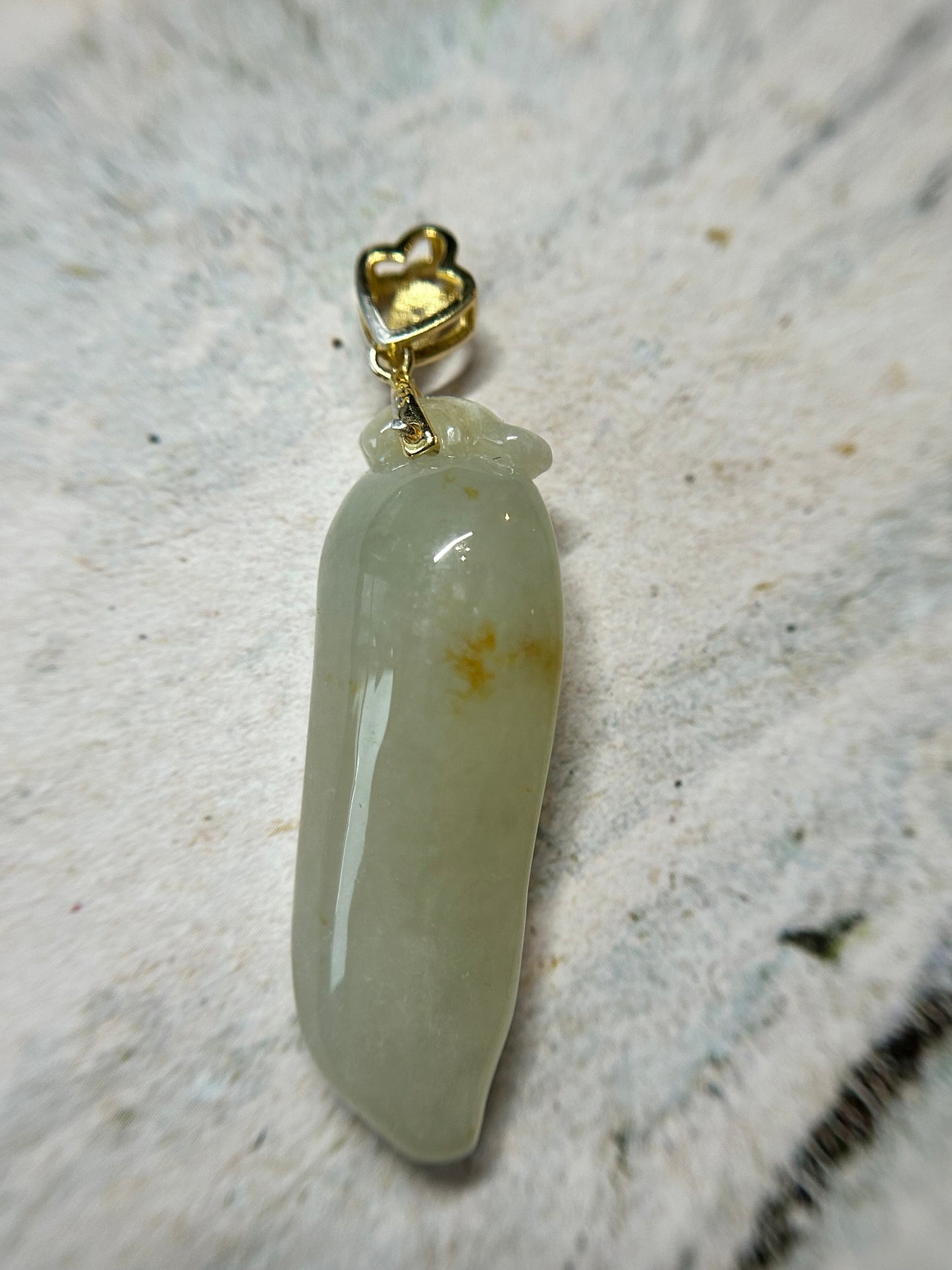 Grade A Natural yellow  Burma jadeite Pepper with Gold Over Sterling Silver Bail pendant