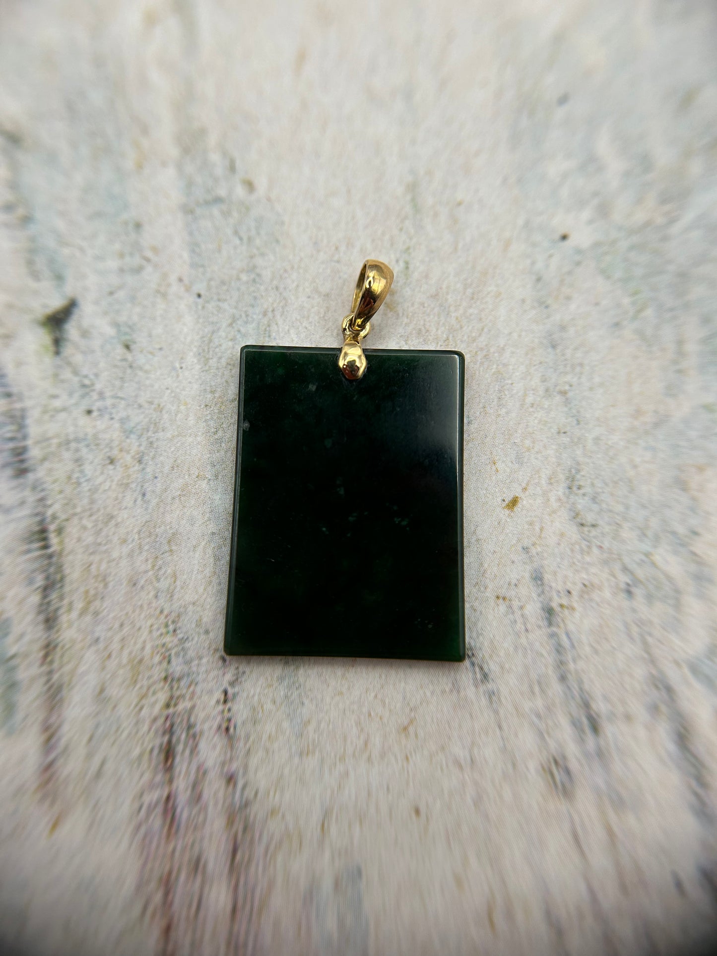 Grade A Natural Highly Icy Dark Green Rectangle 18K yellow gold bails Pendant