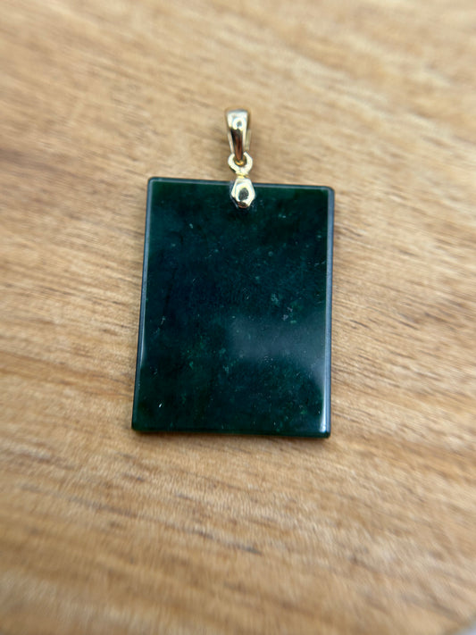 Grade A Natural Highly Icy Dark Green Rectangle 18K yellow gold bails Pendant