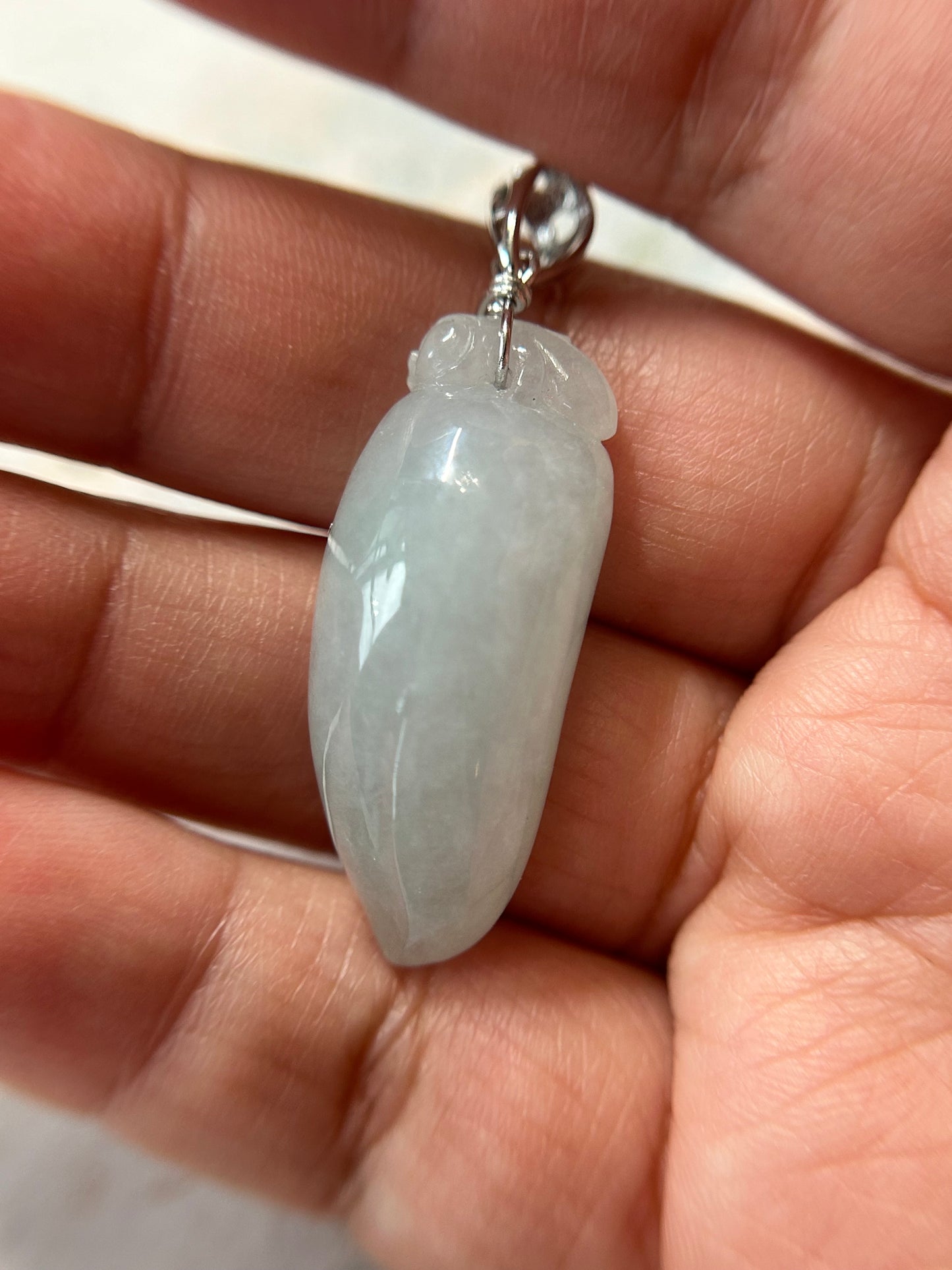 Grade A Natural sky blue  Burma jadeite Pepper with  Sterling Silver Bail pendant