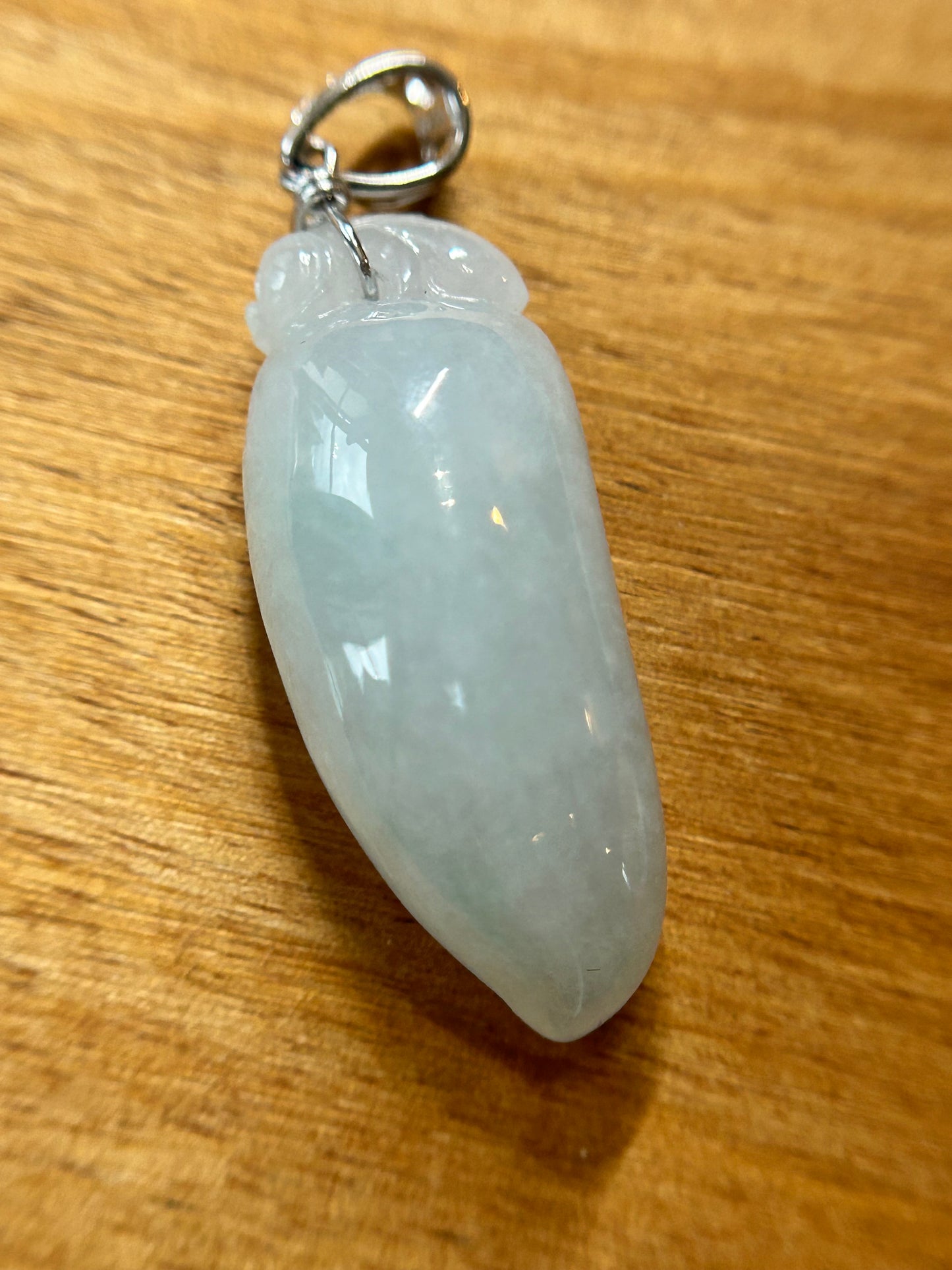 Grade A Natural sky blue  Burma jadeite Pepper with  Sterling Silver Bail pendant