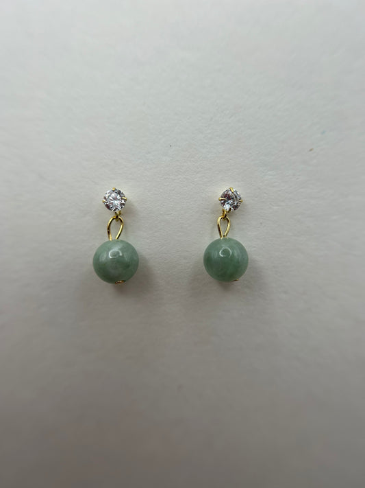 Natural Grade A Green Burmese Jadeite beads  Gold over 925 silver earring