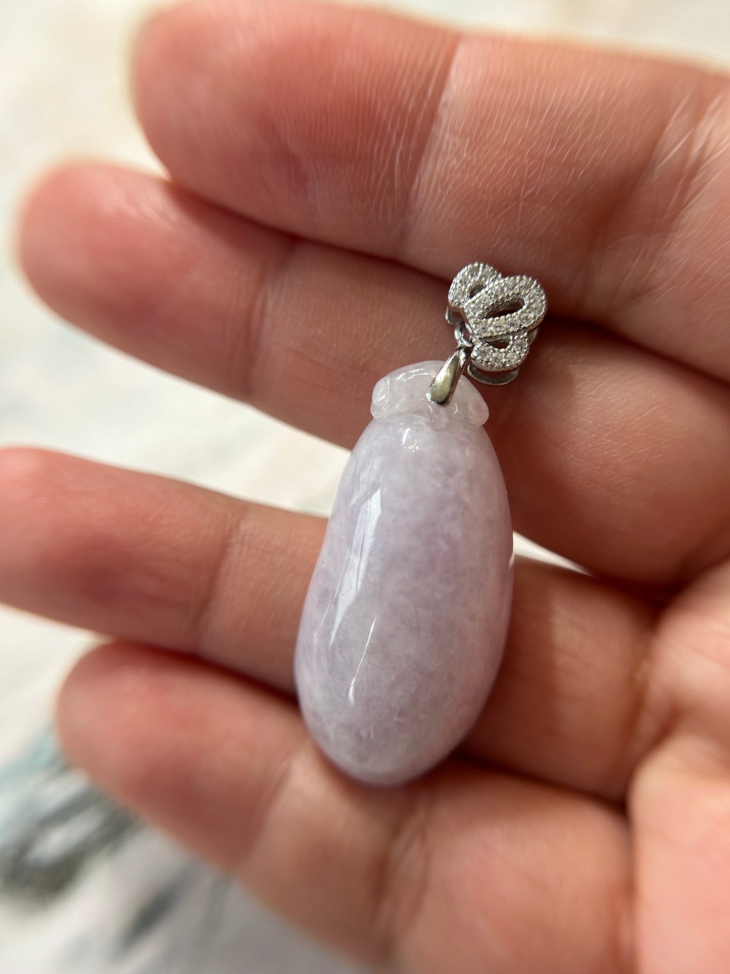 Grade A Natural Burma Icy pink Jadeite squash with Sterling Silver Bail Pendant