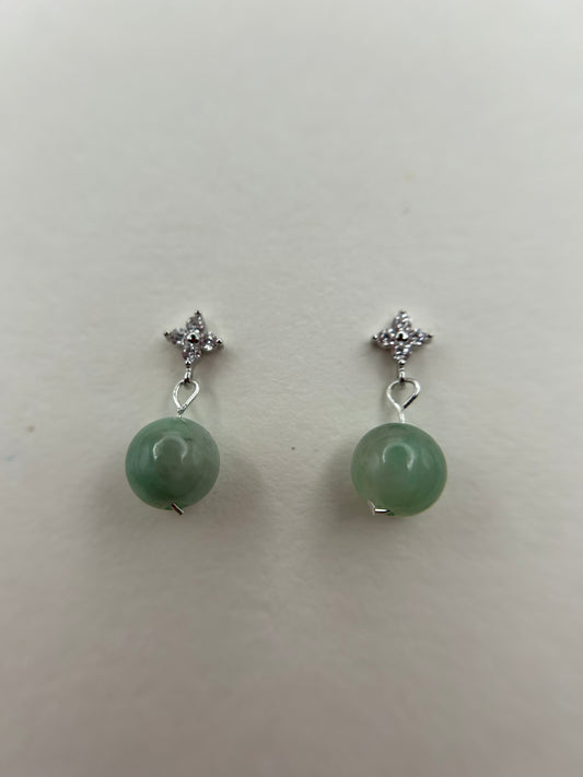 Natural Grade A Green Myanmar Jadeite Beads Sterling Sliver Earring