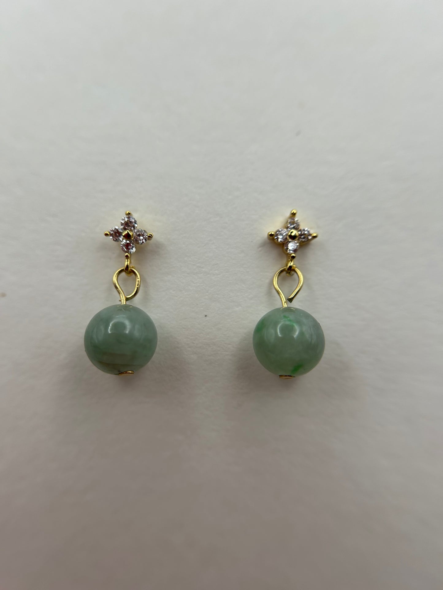 Natural Grade A Green Myanmar Jadeite Beads  Gold Over Sterling Silver Earring