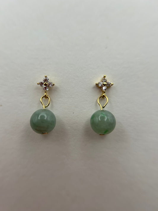 Natural Grade A Green Myanmar Jadeite Beads  Gold Over Sterling Silver Earring