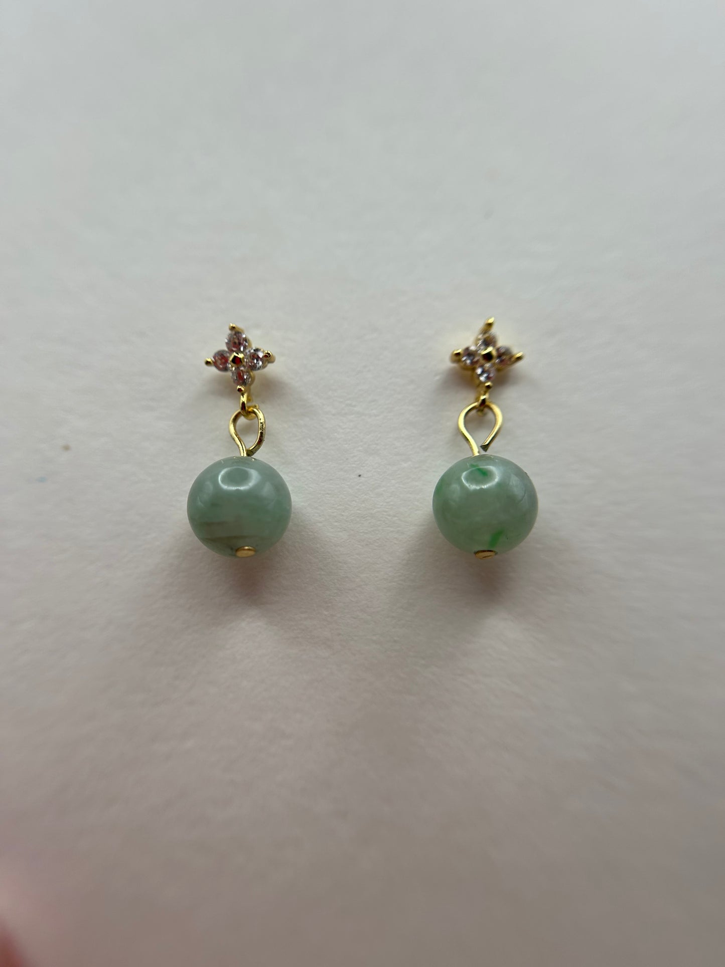 Natural Grade A Green Myanmar Jadeite Beads  Gold Over Sterling Silver Earring