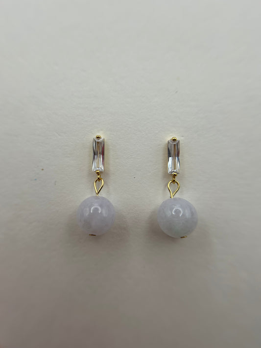 Natural Grade A light Lavender Burmese Jadeite beads  Gold over 925 silver earring