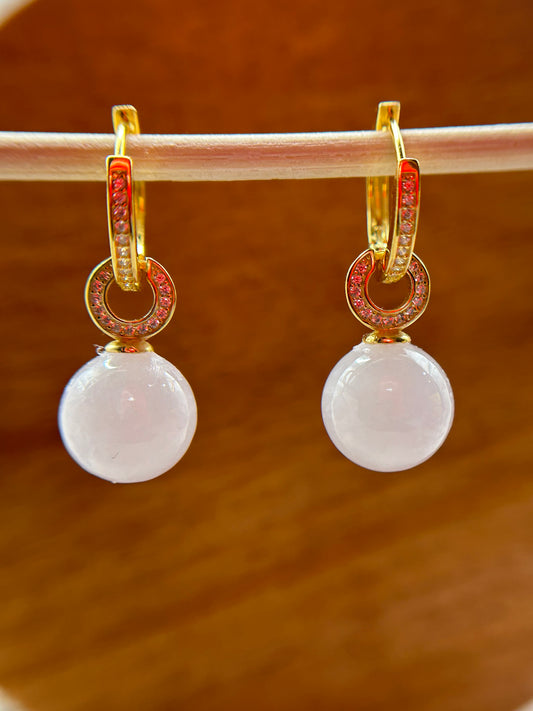 Natural Grade A light Lavender Burmese Jadeite beads  Gold over 925 silver earring
