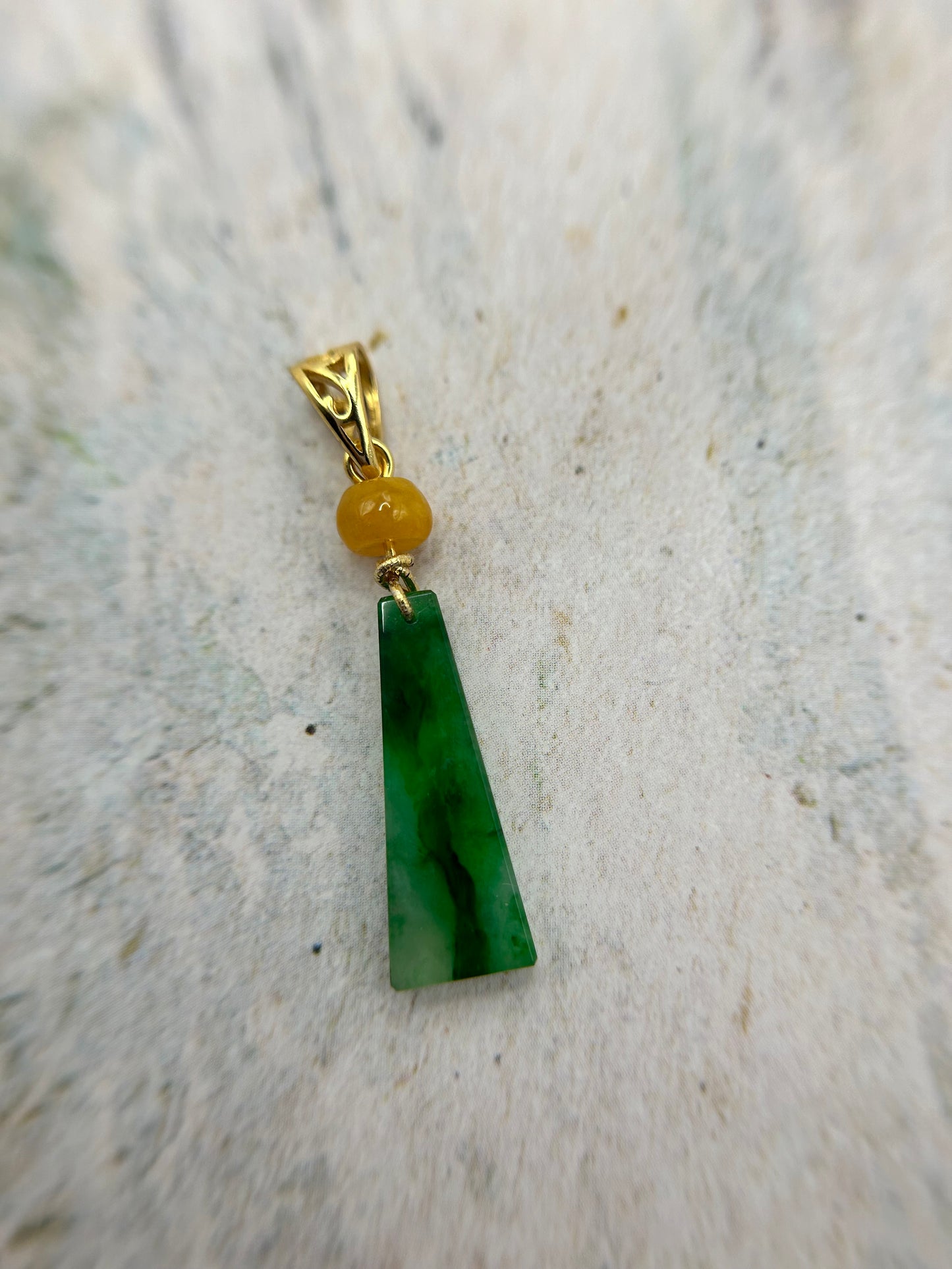 Grade A Natural  Icy Green Trapezoid  gold plated sterling silver bails pendant