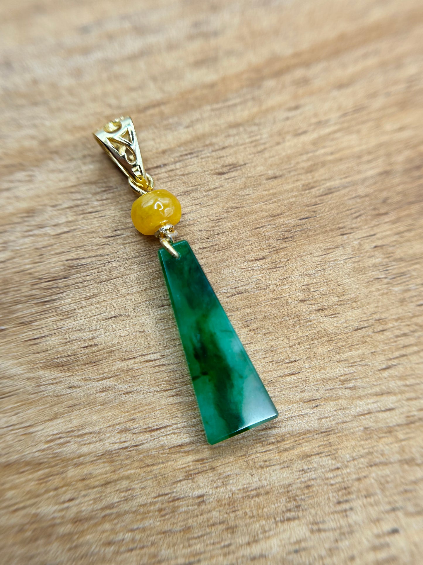 Grade A Natural  Icy Green Trapezoid  gold plated sterling silver bails pendant