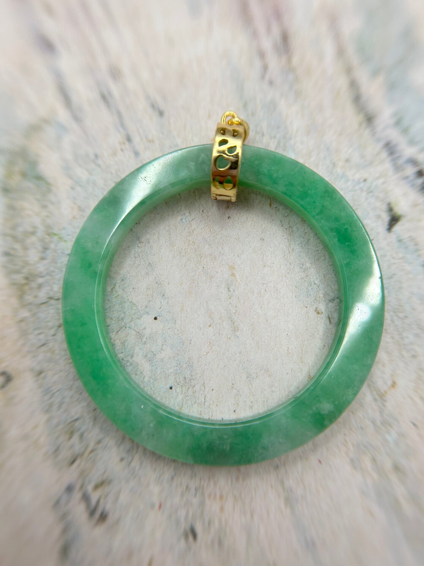 Grade A Natural Green Burmese Jadeite Full green Big circle Gold over Sterling Silver Bail Pendant