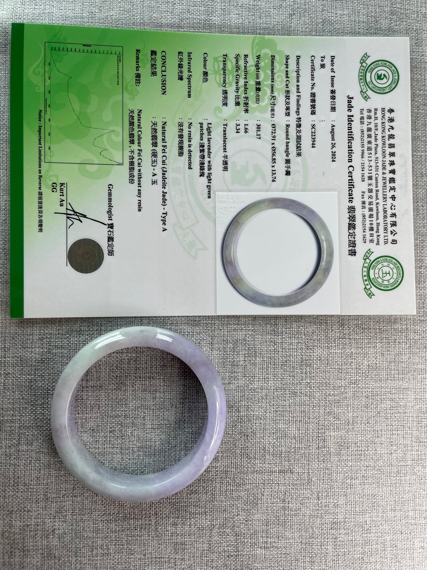 Grade A Natural Lavender and Green Myanmar Jadeite Bangle