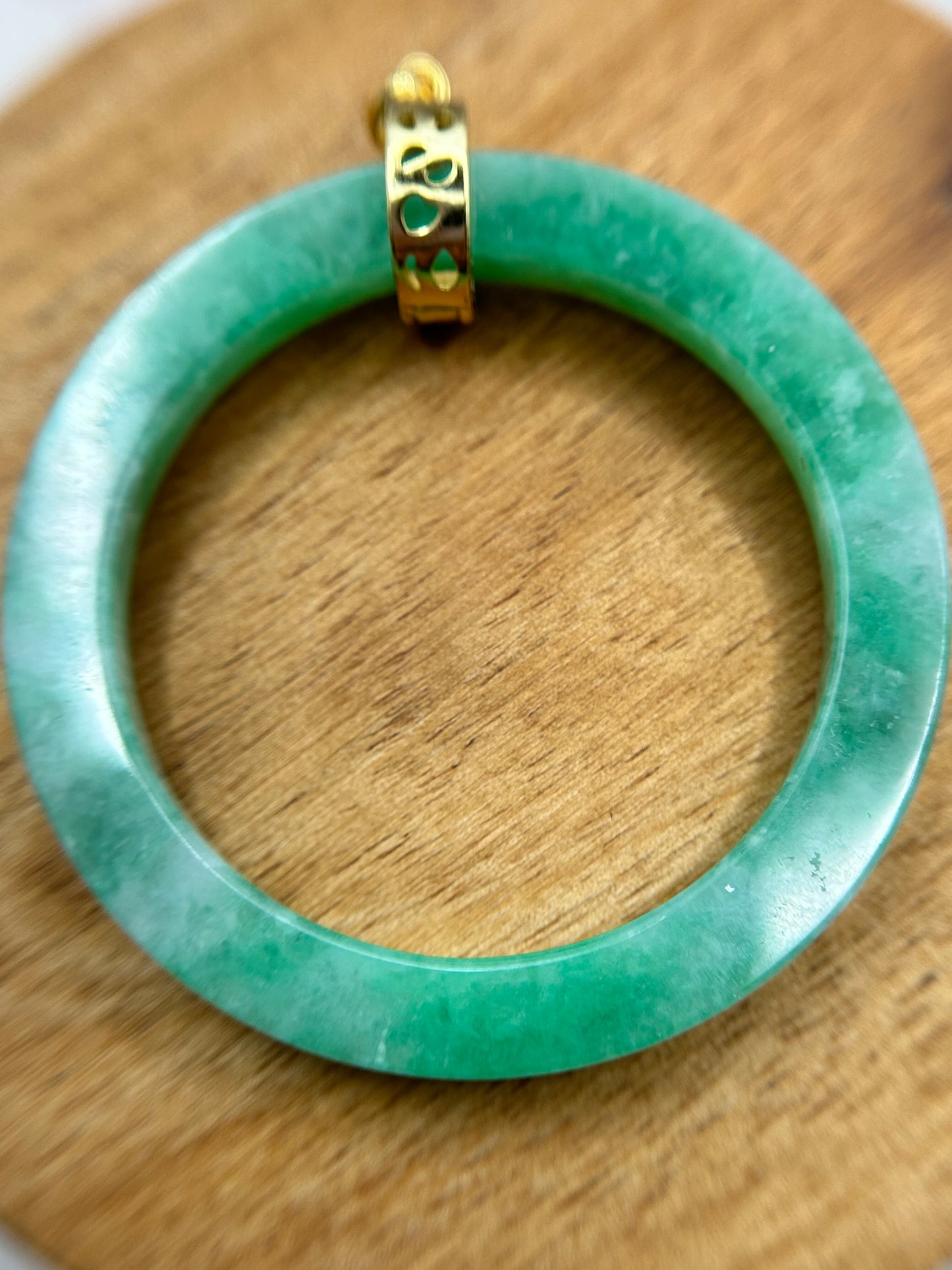 Grade A Natural Green Burmese Jadeite Full green Big circle Gold over Sterling Silver Bail Pendant