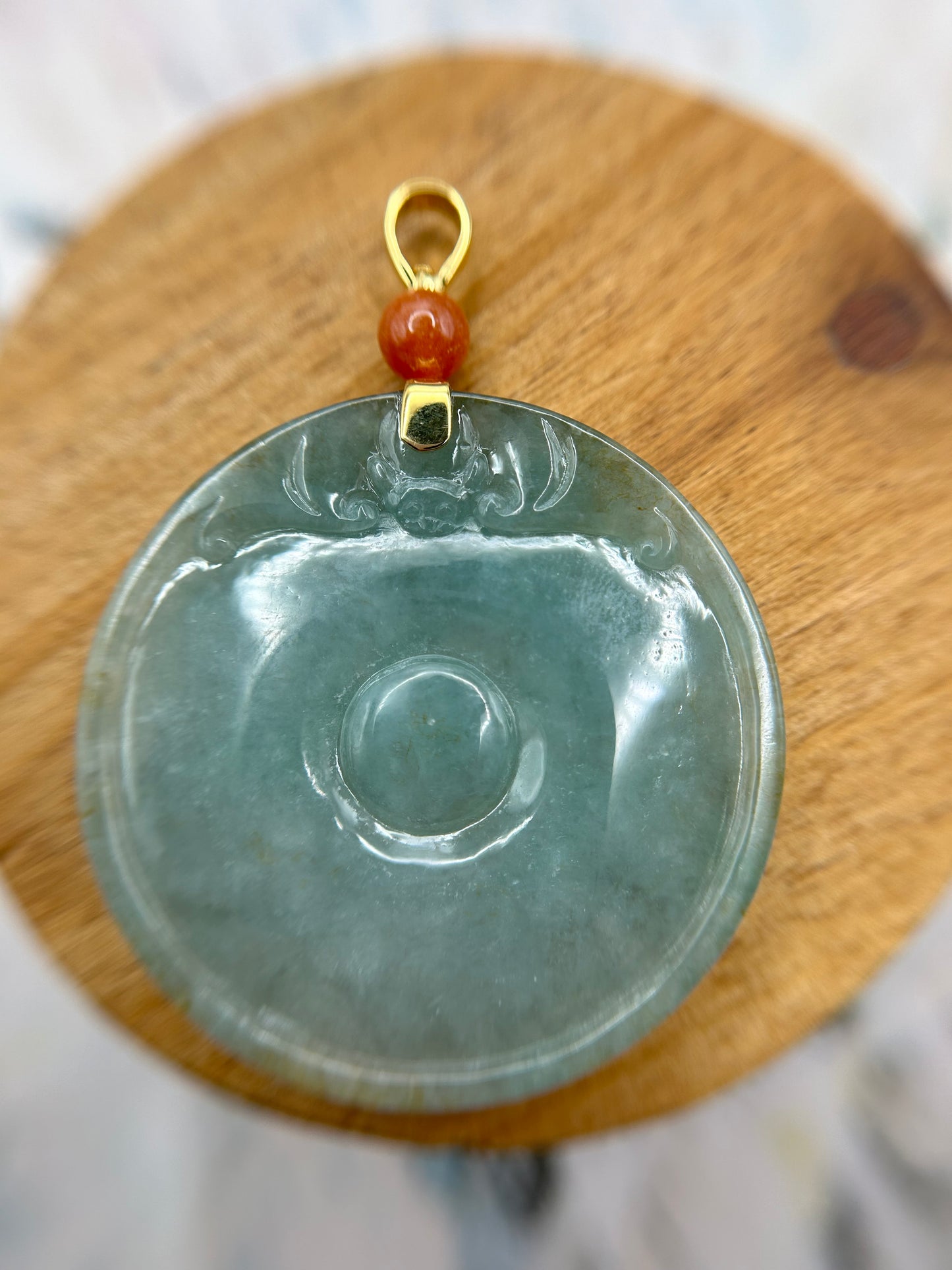 Grade A Natural y Yellow and Green Burma Jadeite Bat on Coin with 18K  Gold Bail Pendant