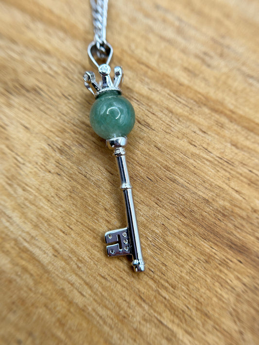 Grade A Natural Burma Green Jadeite Silver key necklace