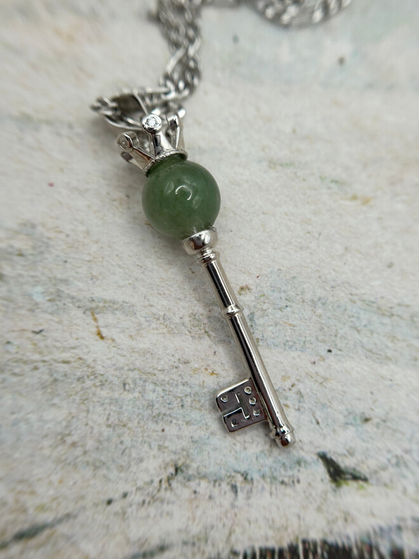 Grade A Natural Burma Green Jadeite Silver key necklace