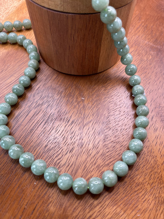 Grade A Natural green Burmese Jadeite beads necklace with gold overlay  sterling silver closure