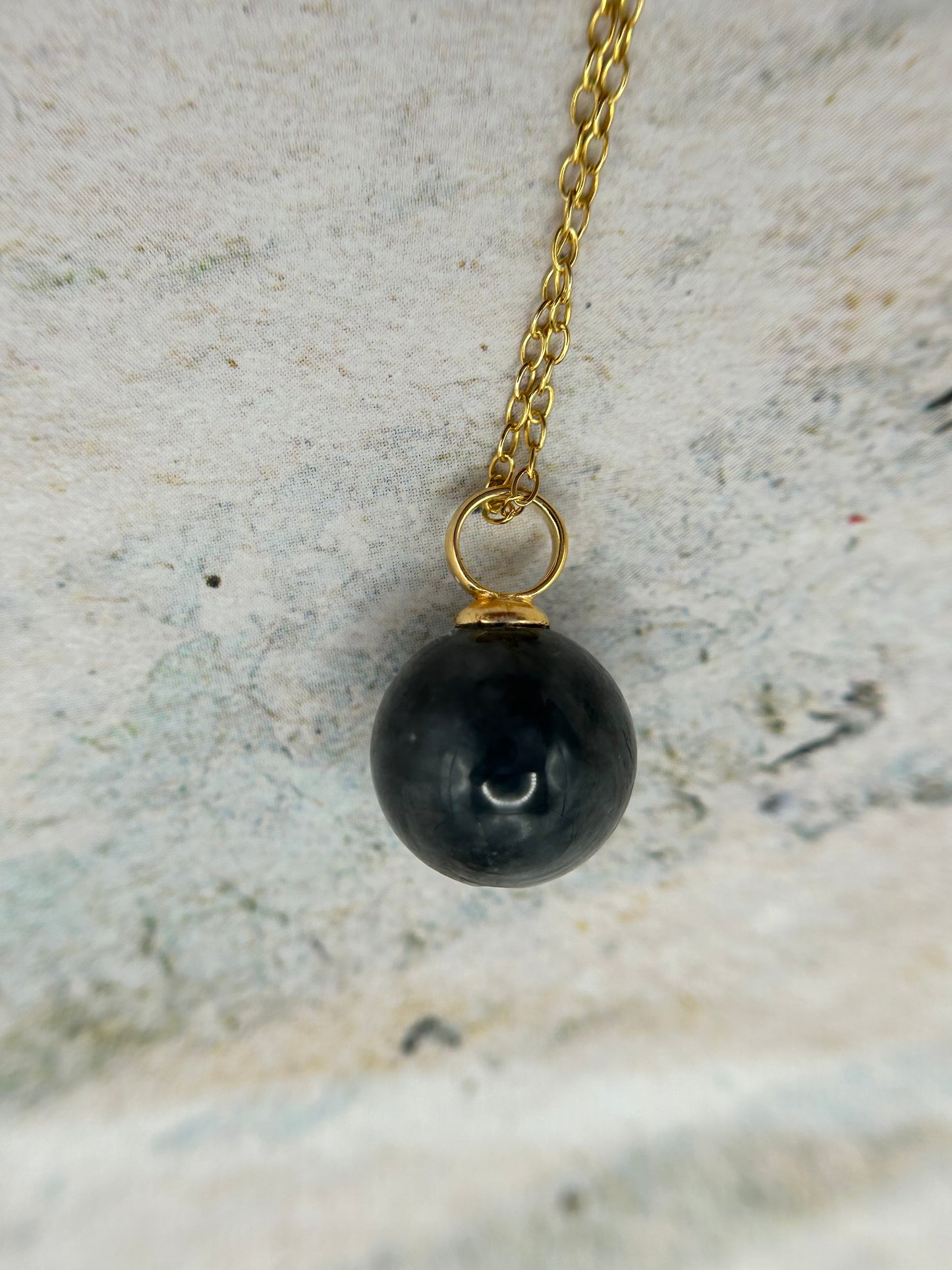 Grade A Natural Burma Black  Jadeite with Gold over Sterling Silver bail Silver  necklace