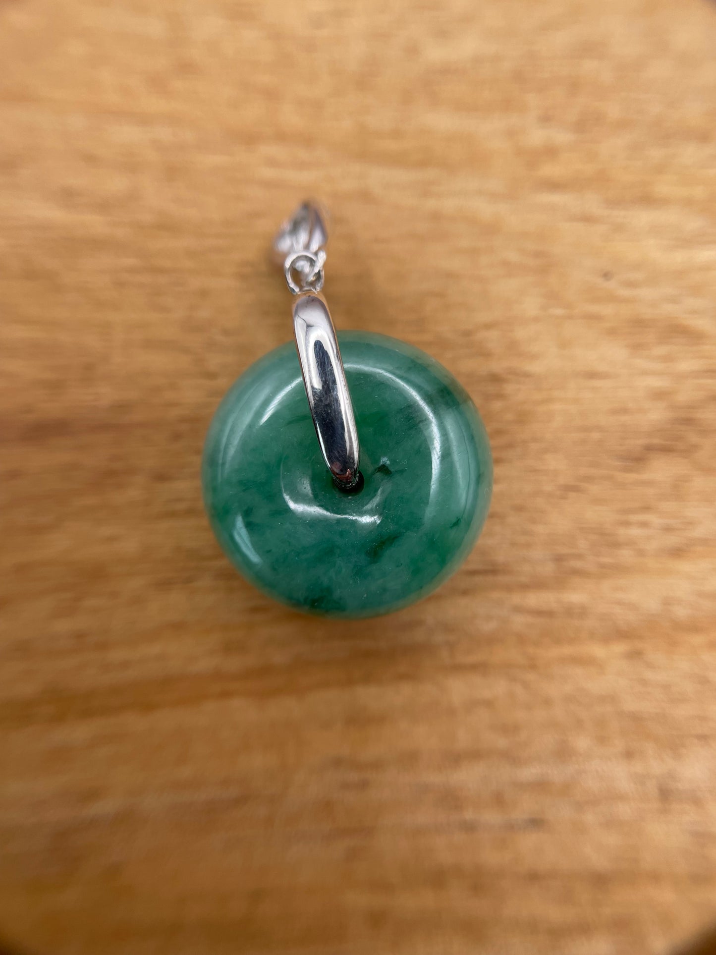 Grade A Natural Green Jadeite Pi Disc pendant with silver bail necklace